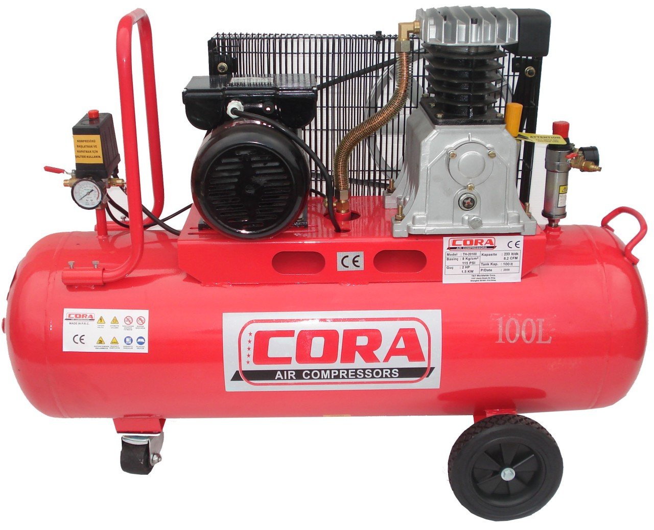 CORA 100 LT LİTRE 8 BAR 116 PSIHAVA KOMPRESÖR1.5 kW/2hp