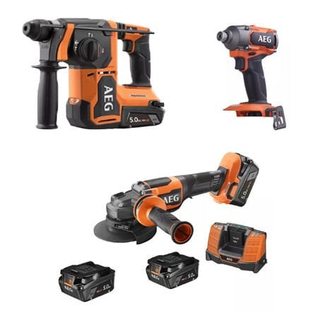 AEG Üçlü Akülü Matkap Montaj Seti BBH18BL2 + BSS18C3 + BEWS 18-125BLPX2