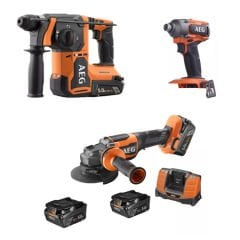 AEG Üçlü Akülü Matkap Montaj Seti BBH18BL2 + BSS18C3 + BEWS 18-125BLPX2