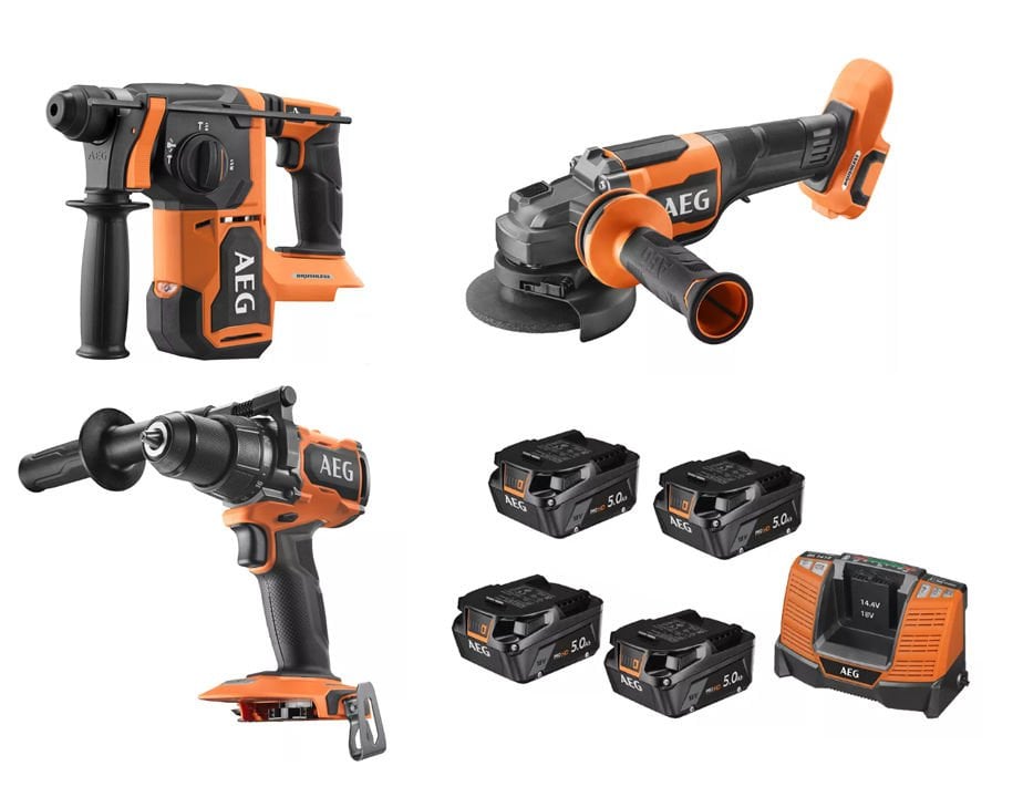 Aeg 3 Lü Star Akülü Kırıcı Delici + Taşlama + Vidalama 4x5Ah BBH 18BL2 + BSB 18BL2 + BEWS 18-115BLPX2
