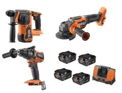 Aeg 3 Lü Star Akülü Kırıcı Delici + Taşlama + Vidalama 4x5Ah BBH 18BL2 + BSB 18BL2 + BEWS 18-115BLPX2