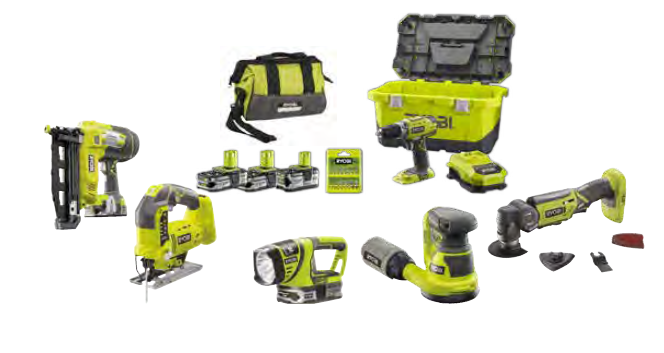 Ryobi R18N16G-120S+RCD1802-LLL99T+R18ROS-0+R18MT-0+RFL180M-0+R18JS-0+UTB2 Marangoz Seti