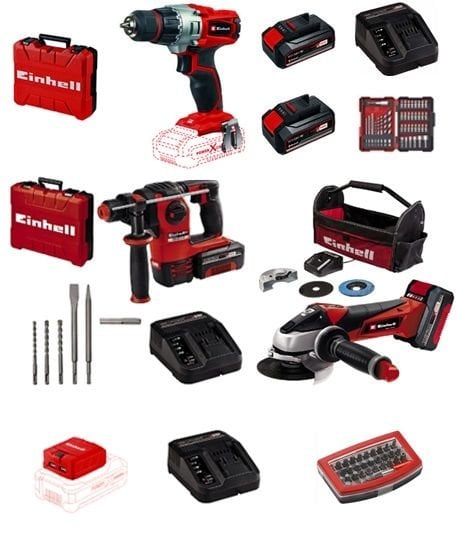 Einhell KİT3 18V Li-ion Akülü Matkap + Taşlama + Kırıcı Delici + Usb + 32 Parça Uç Makine Seti
