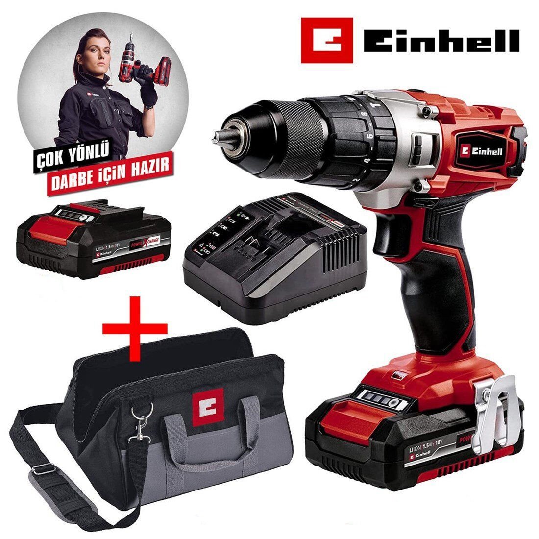 Einhell TE-CD 18/2 Li-i Kit 18V 1.5 Ah Çift Akülü Darbeli Matkap Vidalama 4513834