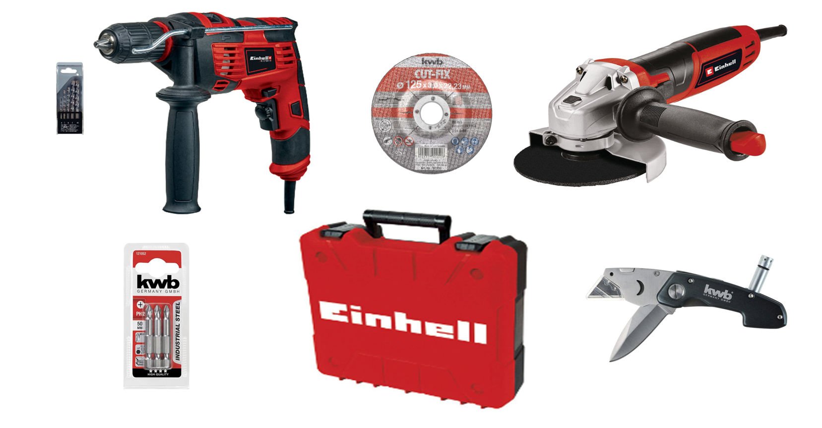 EINHELL ELUSTA KİT2 TC-ID 720/1 E KİT + TC-AG 115/750 KWB ÇOK FONKSİYONLU IŞIKLI ÇAKI + AKSESUARLAR