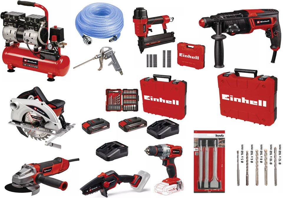 Einhell KAR. SET TE-AC 6 Sessiz + TC-PN 50 + TC-RH 800 4F + TC-CS 1410 + TE-AG 125/1010 CE Q + GE-PS 18/15 + TE-CD 18/2 + AKSESUARLAR