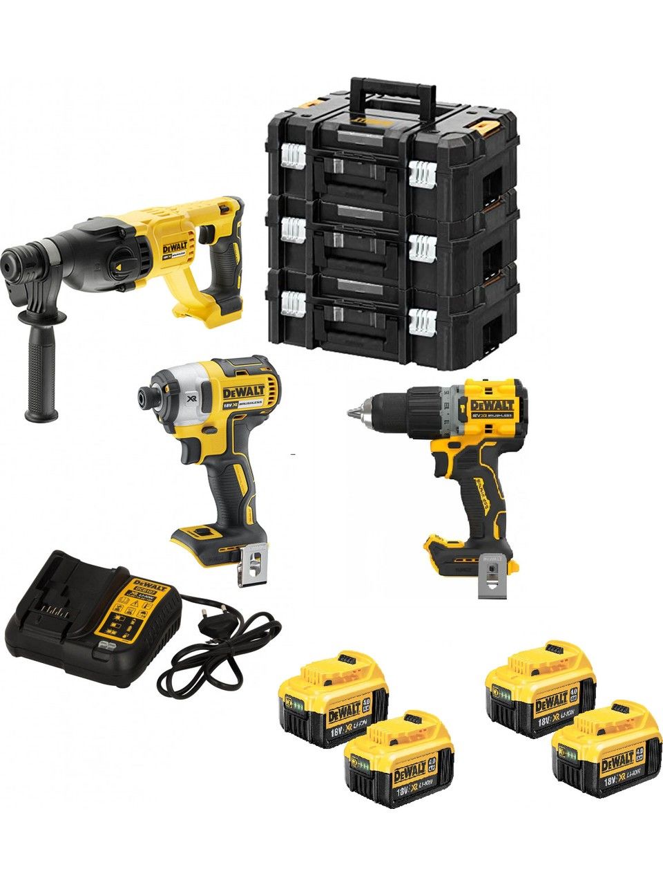 Dewalt DCH133NT Şarjlı Kırıcı Delici+DCF887NT Darbeli Tornavida Makinesi+DCD805NT Darbeli Vidalam+4X4 Ah Akü + 1 x Şarj Cihazı