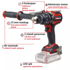 Einhell TP-CD 18/120 Li-i BL - Solo Akülü Darbeli Vidalama (Akü Dahil Değildir) 4514310