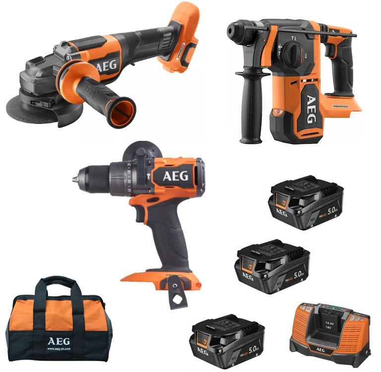 Aeg  JP18AA3-503B 18V Akülü 3 Lü Set Kırıcı Delici - Taşlama - Vidalama  3X 5Ah Akülü