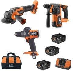 Aeg  JP18AA3-503B 18V Akülü 3 Lü Set Kırıcı Delici - Taşlama - Vidalama  3X 5Ah Akülü