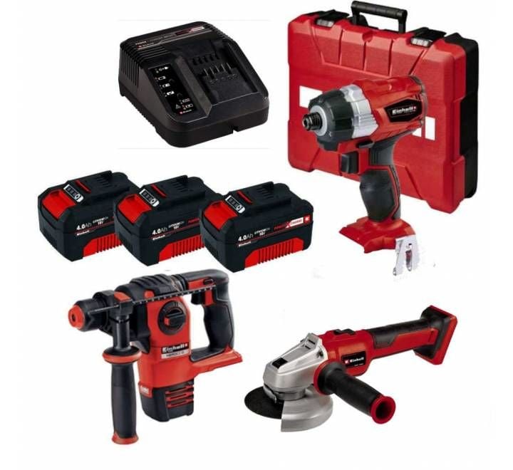 Einhell 18V Usta Seti Li-ion Akülü Matkap + Taşlama + Kırıcı Delici 3'lü Kömürsüz Makina Seti