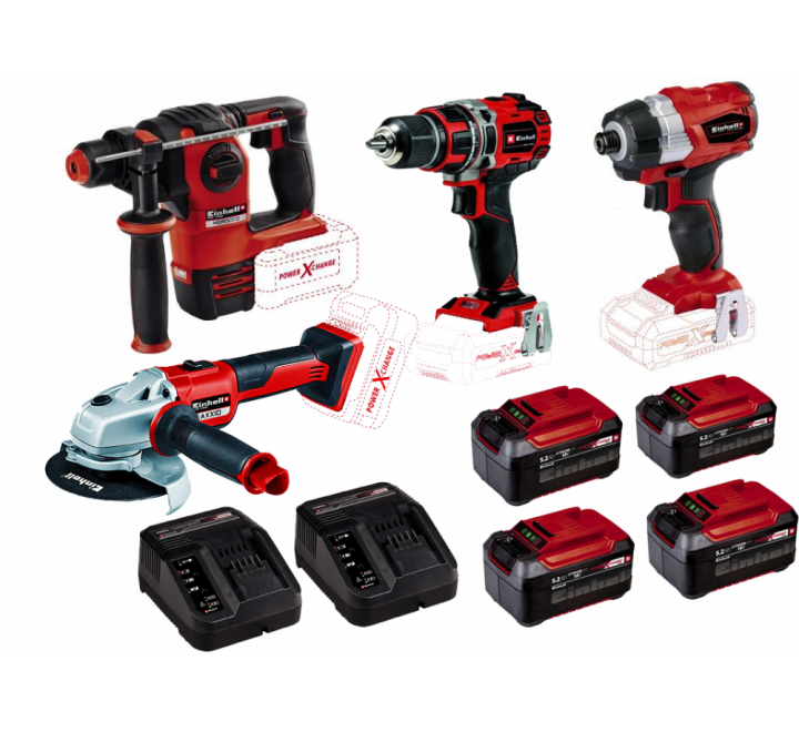 Einhell Usta Seti 4 Parça Makina Seti 5.2Ah Kömürsüz 18V