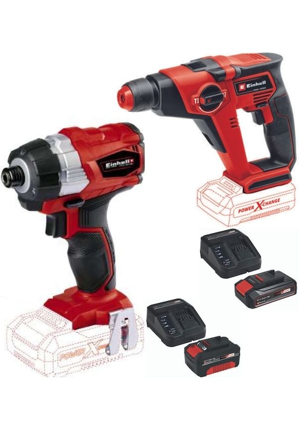 Einhell TE-CI 18 BL Vidalama + TE-HD 18/12 Matkap + 2.5 - 4 Ah Akülü Set