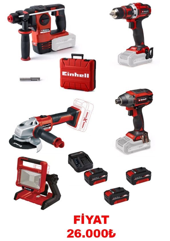 Einhell HEROCCO+ TE-CD 18/40 + AXXIO + TE-CL 18/2000 3X 18V 4AH 4Lü Akülü Set