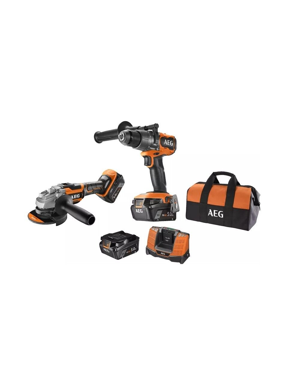 AEG 2'li Akülü Set JP18A2-502B 18V Akülü Set BSB18C3BL Darbeli Matkap + BEWS18-125BL Avuç Taşlama Çift akülü 2x5.0Ah- 4935480951