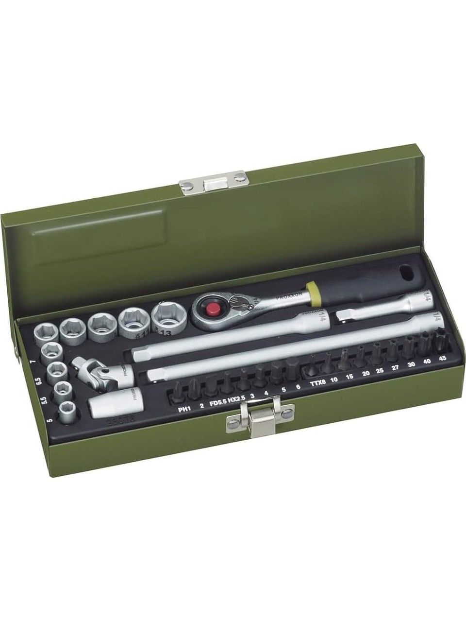 Proxxon 23078 1/4” Cırcır Kollu 32 Parçalı Lokma ve Bits Takımı